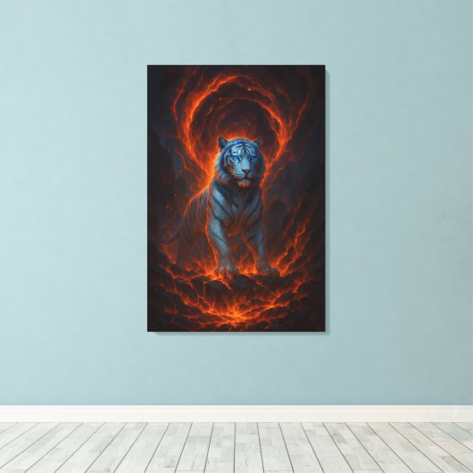 Fantasy White Tiger – Mystic Aura Series Canvas Afdruk (Insitu (Houten vloer))