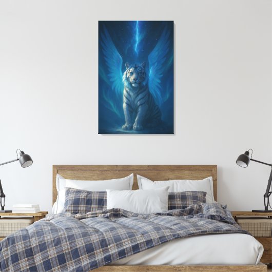 Fantasy White Tiger – Mystic Aura Series Canvas Afdruk (Insitu (Slaapkamer))
