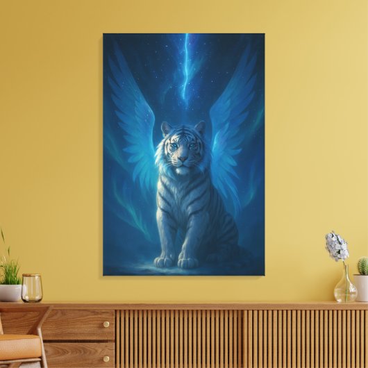 Fantasy White Tiger – Mystic Aura Series Canvas Afdruk (Insitu (Woonkamer))