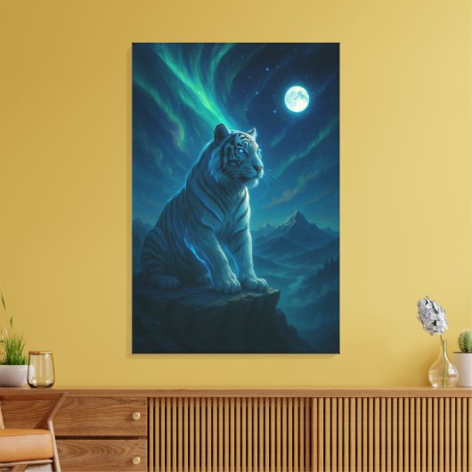 Fantasy White Tiger – Mystic Aura Series Canvas Afdruk (Insitu (Woonkamer))