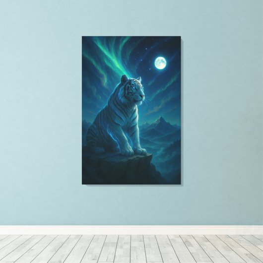 Fantasy White Tiger – Mystic Aura Series Canvas Afdruk (Insitu (Houten vloer))