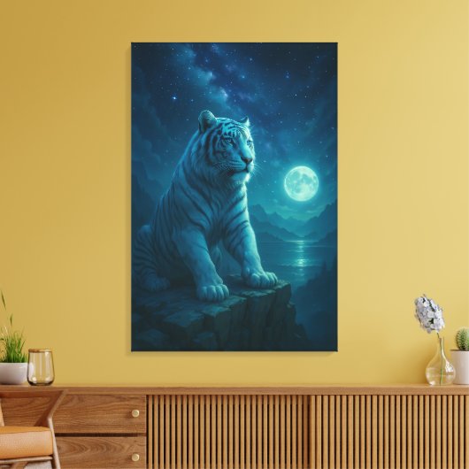 Fantasy White Tiger – Mystic Aura Series Canvas Afdruk (Insitu (Woonkamer))
