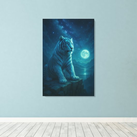 Fantasy White Tiger – Mystic Aura Series Canvas Afdruk (Insitu (Houten vloer))