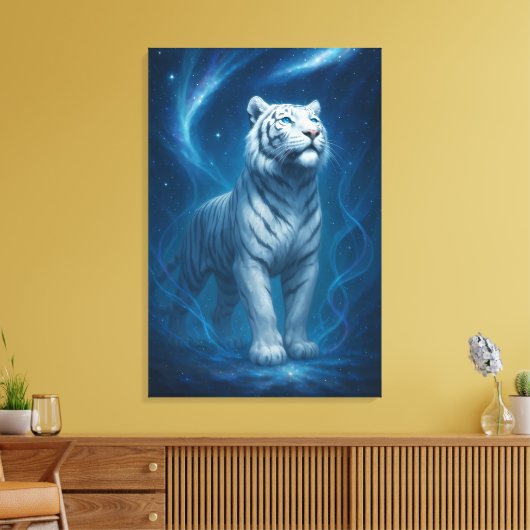 Fantasy White Tiger – Mystic Aura Series Canvas Afdruk (Insitu (Woonkamer))