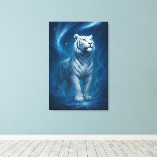 Fantasy White Tiger – Mystic Aura Series Canvas Afdruk (Insitu (Houten vloer))