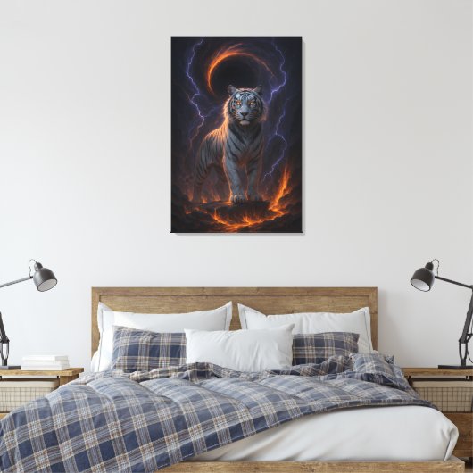 Fantasy White Tiger – Mystic Aura Series Canvas Afdruk (Insitu (Slaapkamer))