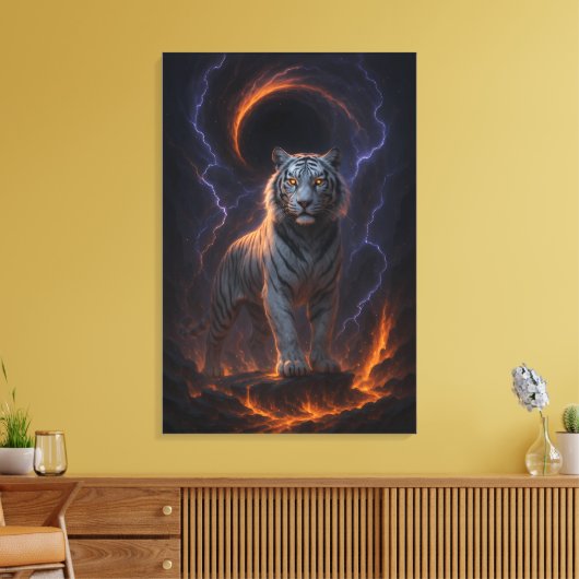 Fantasy White Tiger – Mystic Aura Series Canvas Afdruk (Insitu (Woonkamer))