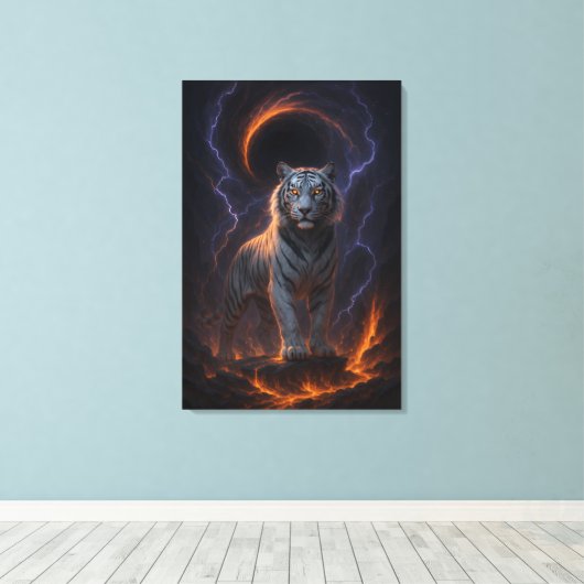 Fantasy White Tiger – Mystic Aura Series Canvas Afdruk (Insitu (Houten vloer))