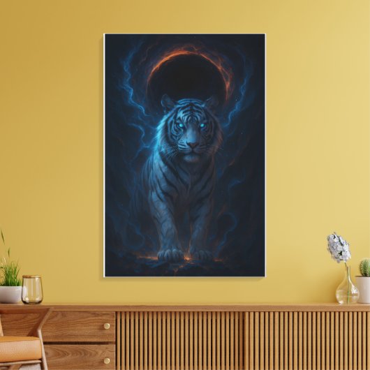 Fantasy White Tiger – Mystic Aura Series Canvas Afdruk (Insitu (Woonkamer))