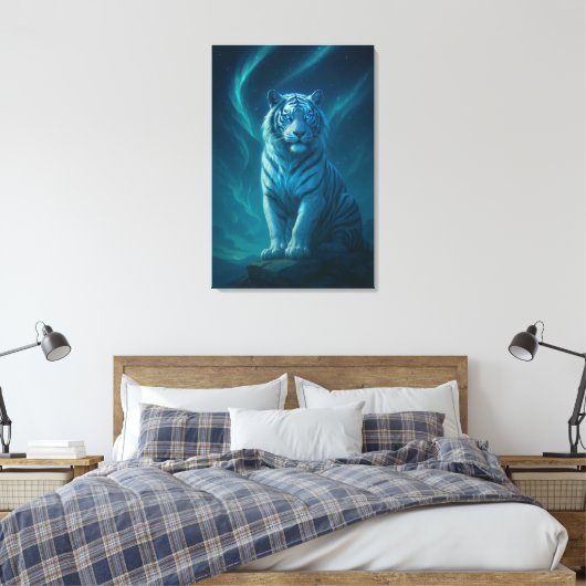 Fantasy White Tiger – Mystic Aura Series Canvas Afdruk (Insitu (Slaapkamer))