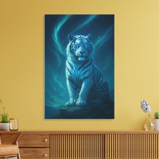 Fantasy White Tiger – Mystic Aura Series Canvas Afdruk (Insitu (Woonkamer))