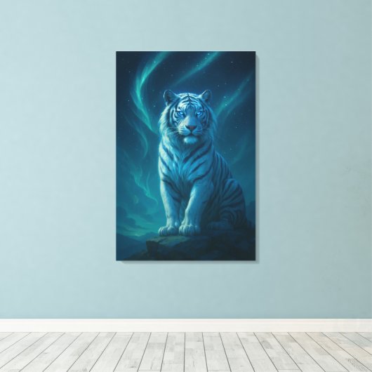 Fantasy White Tiger – Mystic Aura Series Canvas Afdruk (Insitu (Houten vloer))