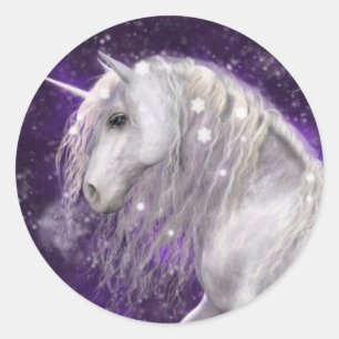 Fantasy White Unicorn Ronde Sticker