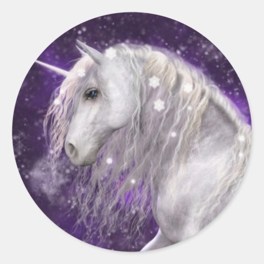 Fantasy White Unicorn Ronde Sticker (Voorkant)