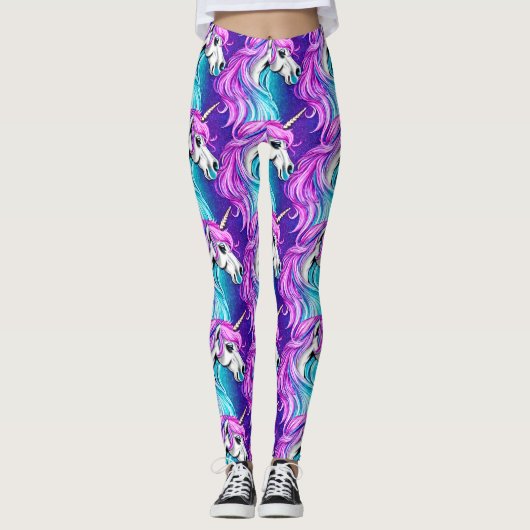 Fantasy White Unicorn Seamless Pattern Leggings (Voorkant)