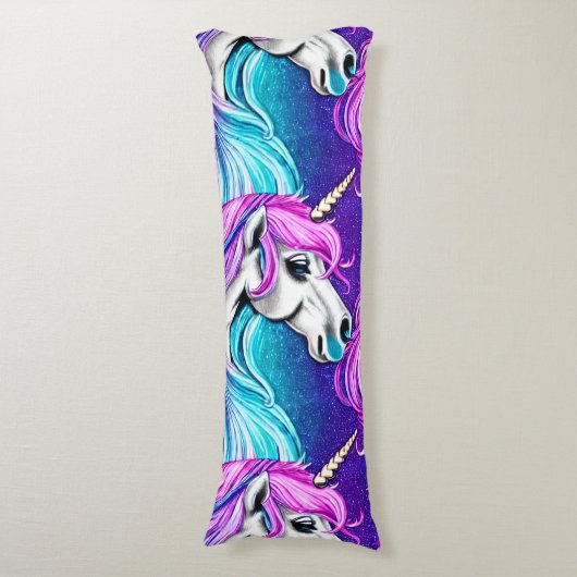 Fantasy White Unicorn Seamless Pattern Lichaamskussen (Voorkant Verticaal)