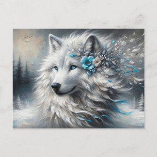 Fantasy White Wolf Winter Wonderland Briefkaart