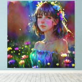 *~ Fantasy Wild Flowers AP56 Art Waterverf Meisje Canvas Afdruk (Insitu (Houten vloer))