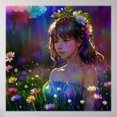 *~ Fantasy Wild Flowers Meisje AP56 Waterverf Kuns Poster (Voorkant)