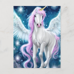 Fantasy Winged Unicorn met roze haar Briefkaart