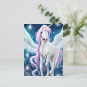 Fantasy Winged Unicorn met roze haar Briefkaart (Staand voorkant)