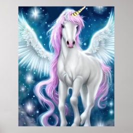 Fantasy Winged Unicorn met roze haar Poster