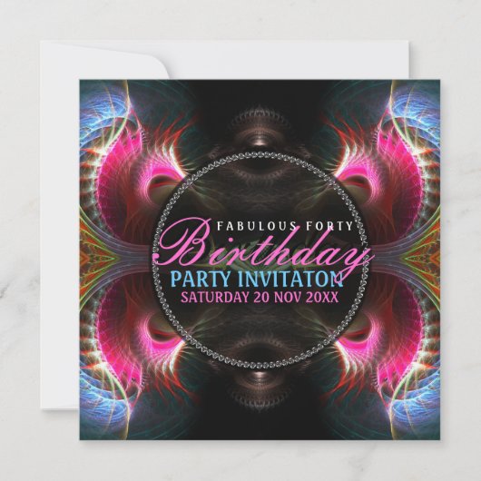 Fantasy Wings Fabulous 40 Event Party Invitation Kaart (Voorkant)