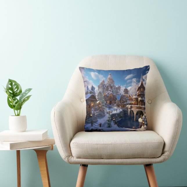 Fantasy Winter City Kussen (Stoel)