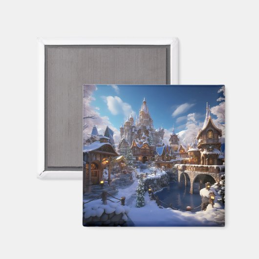 Fantasy Winter City Magneet (Voorkant / Achterkant)