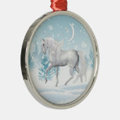 Fantasy Winter Pegasus Unicorn in sneeuw Metalen Ornament (Rechts)