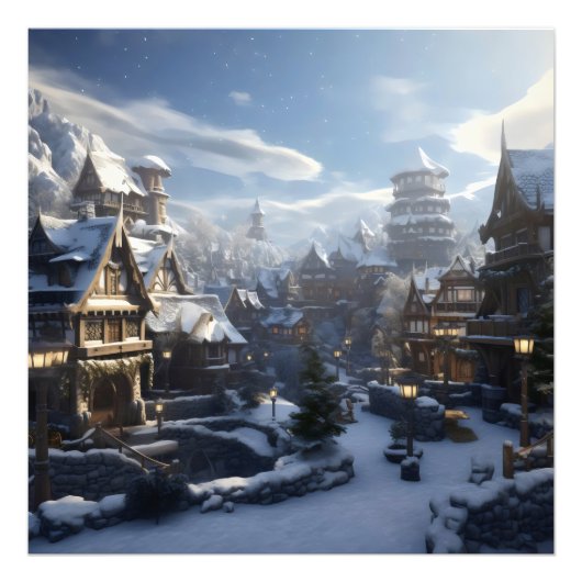 Fantasy Winter Town Foto Afdruk (Voorkant)