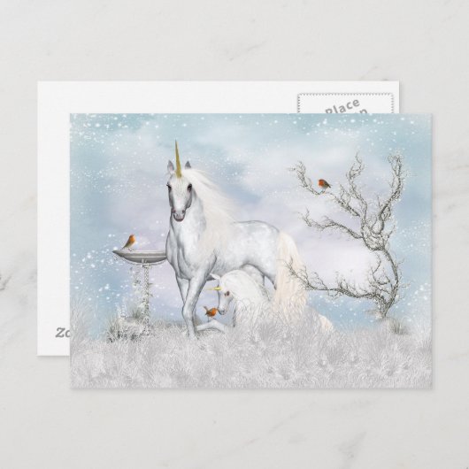 Fantasy Winter Unicorn en Foal Briefkaart (Voorkant / Achterkant)