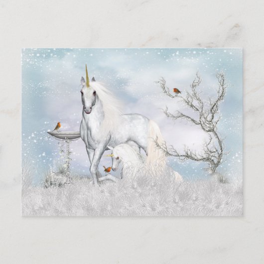 Fantasy Winter Unicorn en Foal Briefkaart (Voorkant)