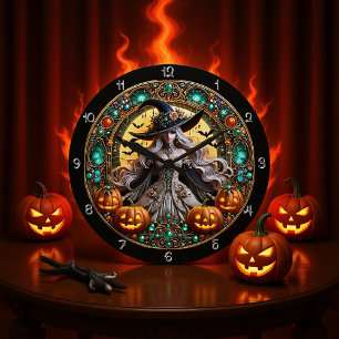 Fantasy Witch met gloeiende pompoenen Grote Klok
