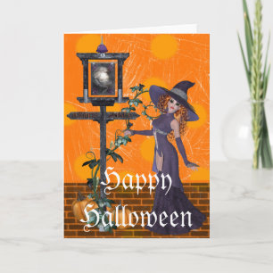Fantasy Witch op Sign Halloween Wenskaart Kaart