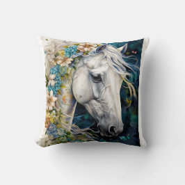 Fantasy Witte Paard versierd met bloemen   Kussen