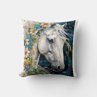 Fantasy Witte Paard versierd met bloemen Kussen