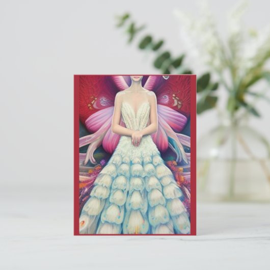 Fantasy Witte Pauw Trouwjurk AI Kunst Briefkaart (Staand voorkant)