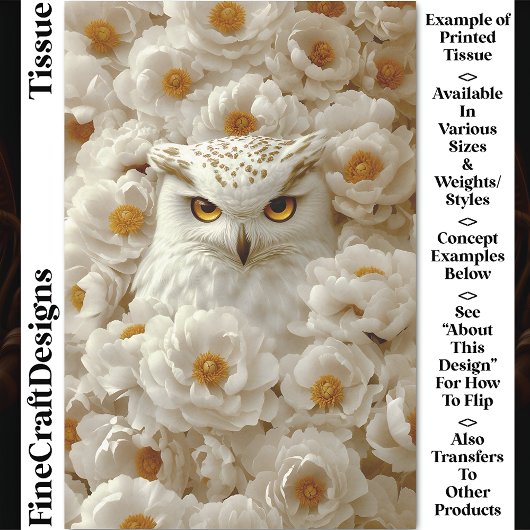 Fantasy Witte Uil, Crème Pioenrozen CY8 Decoupage Tissuepapier