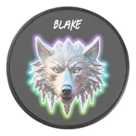 Fantasy Witte Wolfskop Hockey Puck