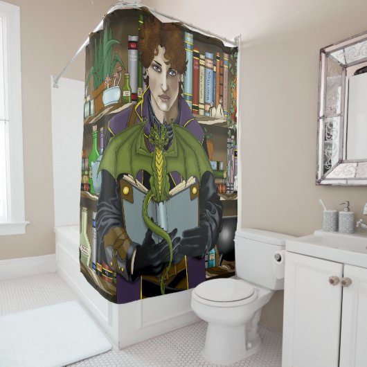 Fantasy Wizard Boeken Dragon Potions Douchegordijn (In situ)