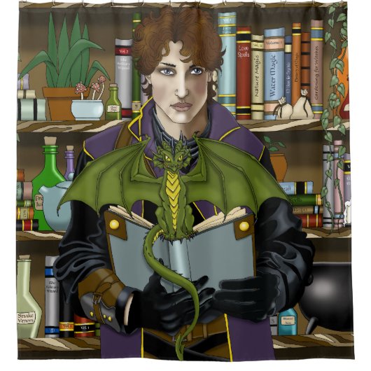 Fantasy Wizard Boeken Dragon Potions Douchegordijn (Voorkant)