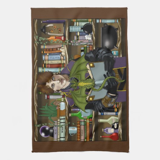 Fantasy Wizard Boeken Dragon Potions Theedoek (Verticaal)