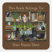 Fantasy Wizard Boeken Dragon Potions Vierkante Sticker (Voorkant)