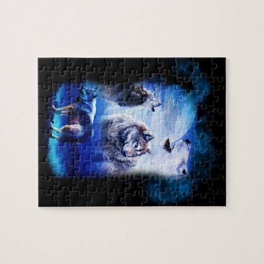 Fantasy Wolf Moon Mountain Legpuzzel (Horizontaal)