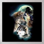 Fantasy Wolf Moon Mountain Poster (Voorkant)