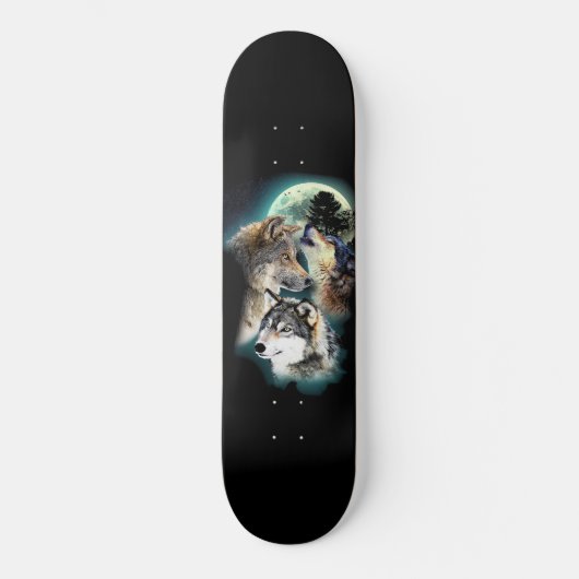 Fantasy Wolf Moon Mountain Skateboard (Voorkant)