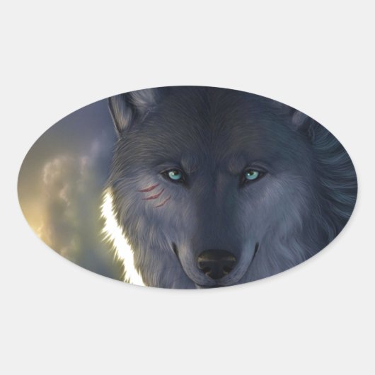 Fantasy Wolf Ovale Sticker (Voorkant)