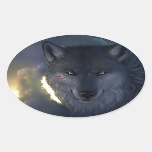 Fantasy Wolf Ovale Sticker