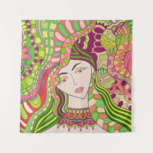 Fantasy Woman: Abstracte lentefolk. Wandkleed (Voorkant)